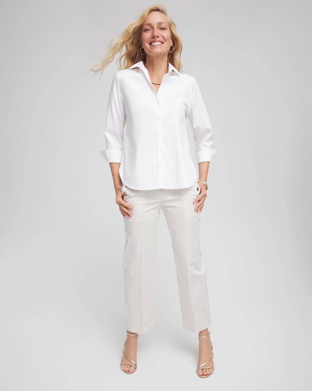 Chico's | Emme Striped Sailor Straight Crops/ Ecru