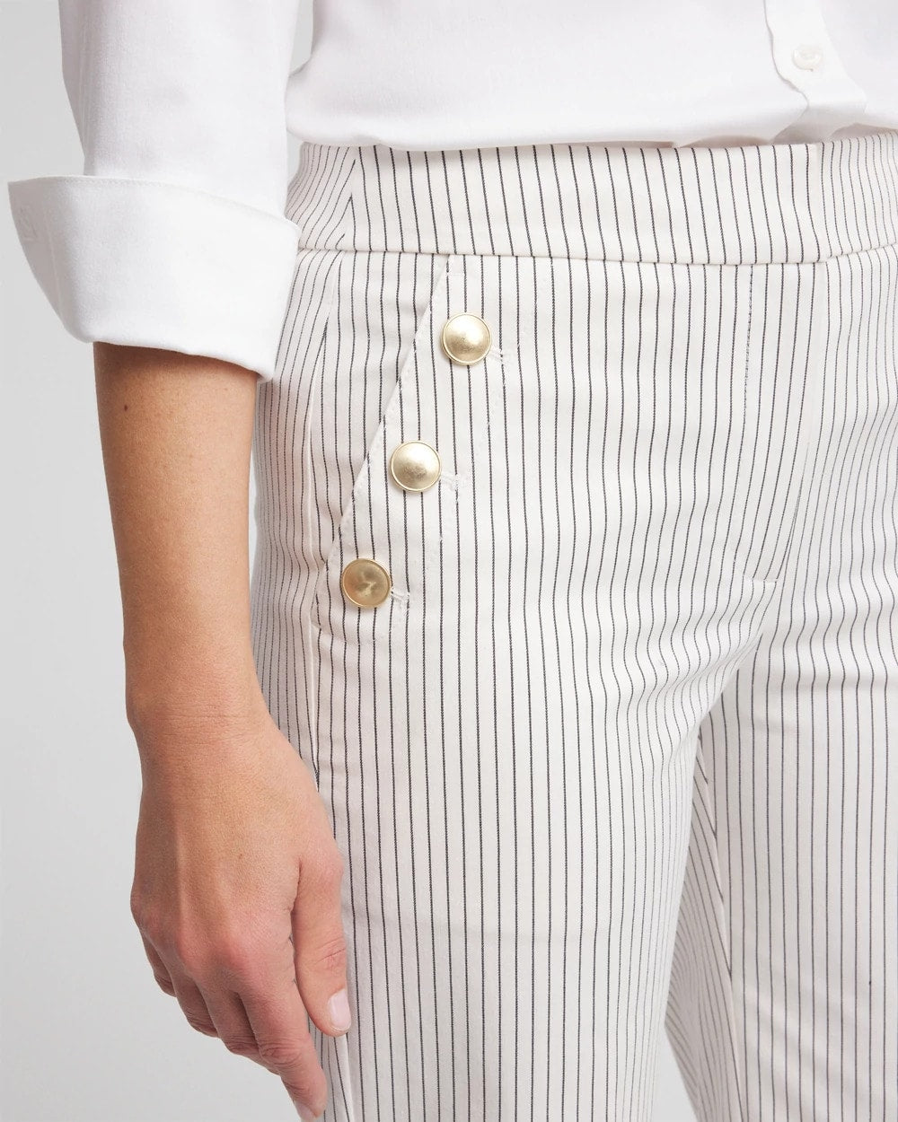 Chico's | Emme Striped Sailor Straight Crops/ Ecru