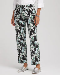 Chico's | Floral Emme Straight Ankle Pants/ Black