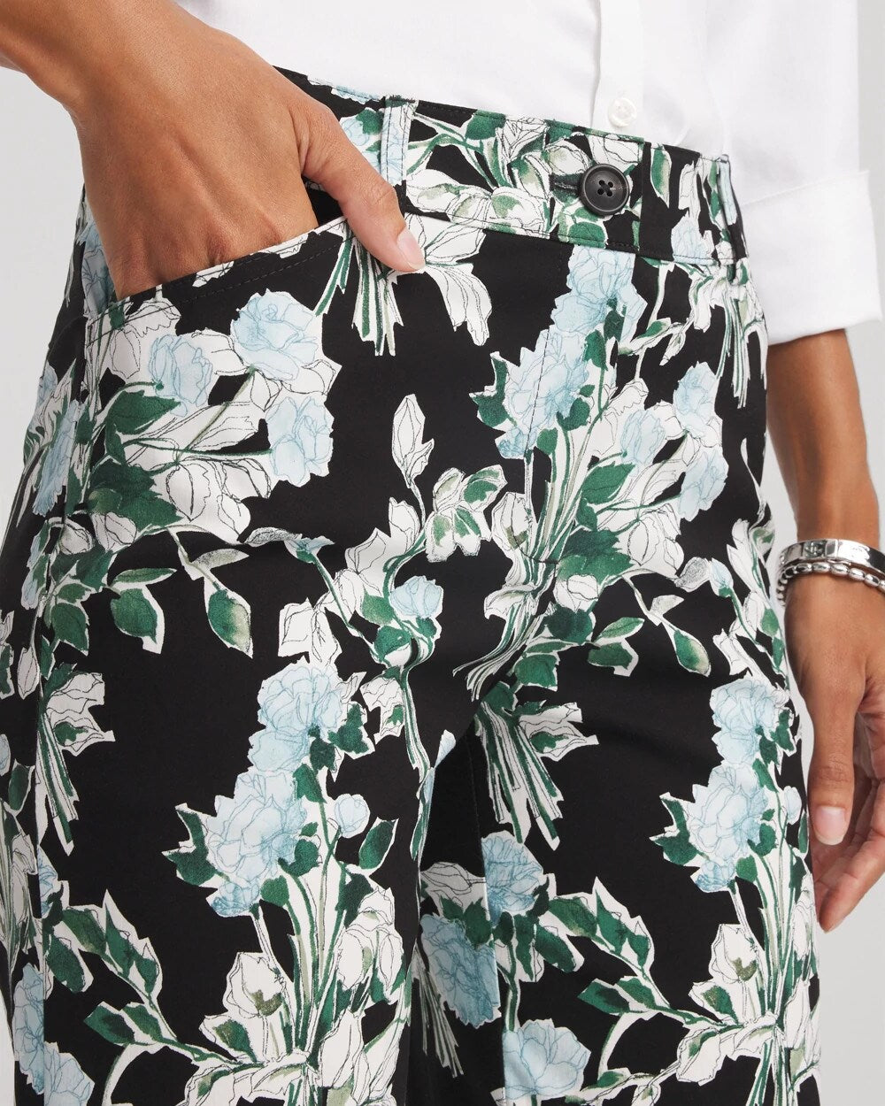Chico's | Floral Emme Straight Ankle Pants/ Black