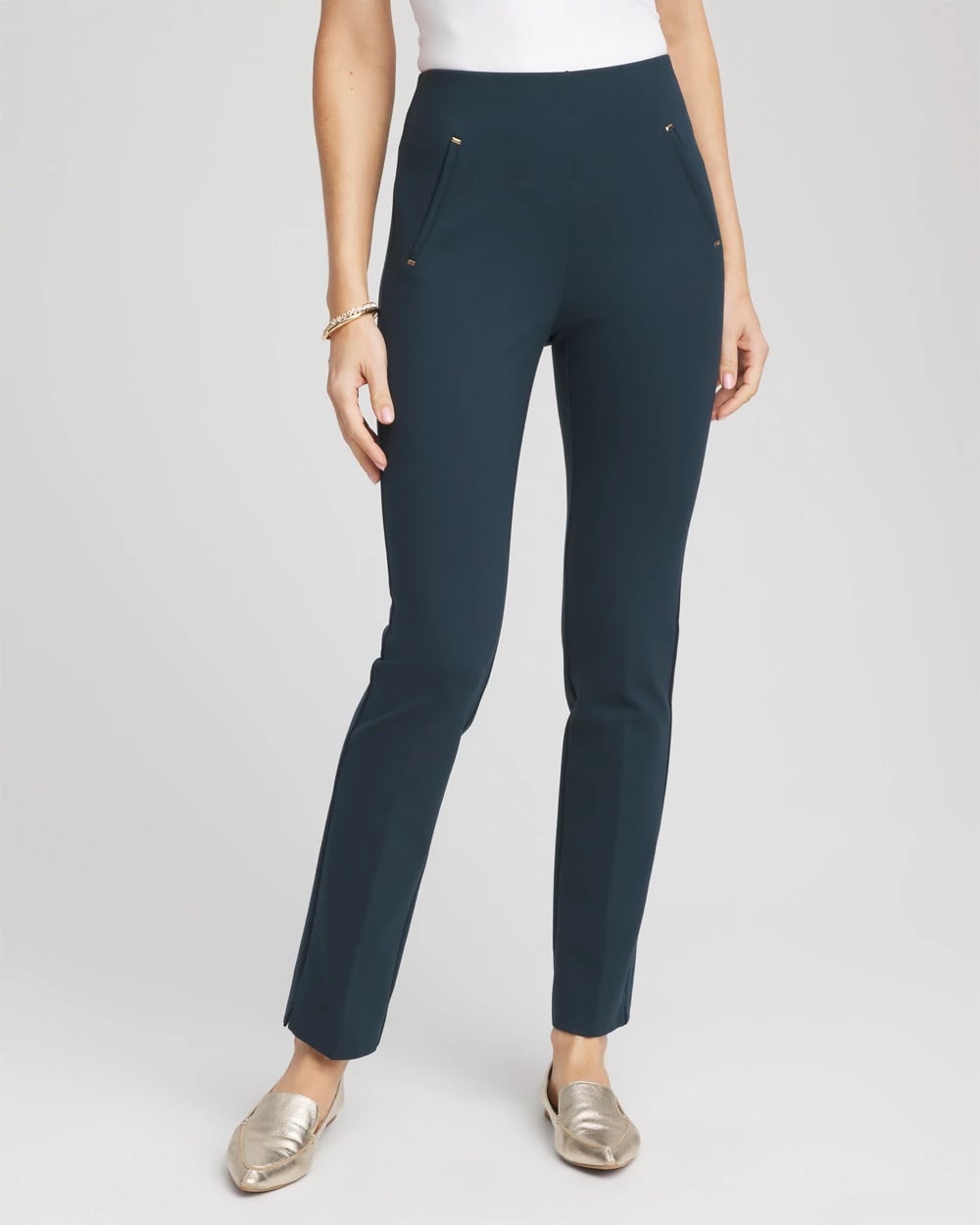Chico's | Juliet Slim Trim Detail Ankle Pants/ Teal Shadow
