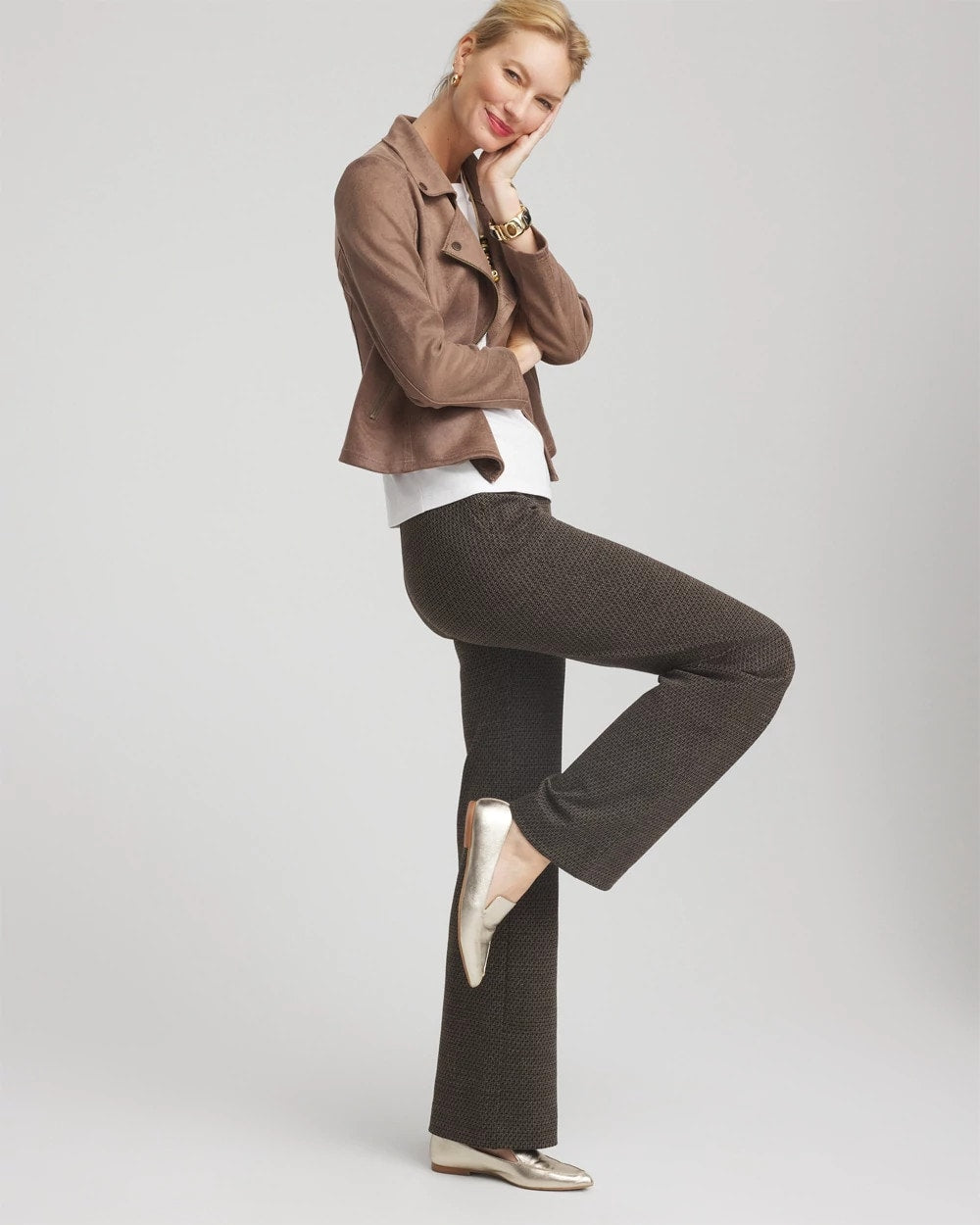 Chico's | Juliet Jacquard Full-Length Ponte Pants/ Black