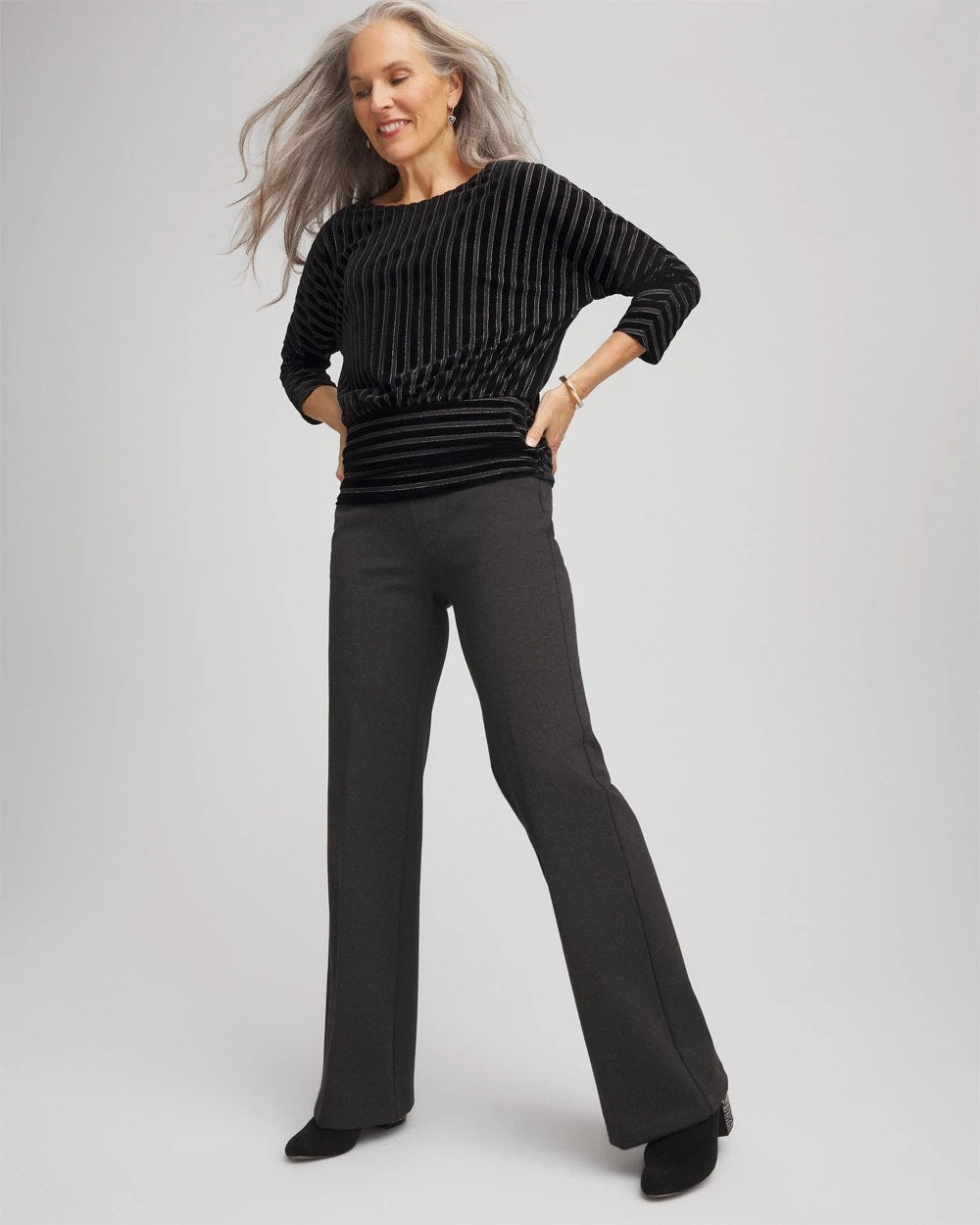 Chico's | Petite Juliet Wide Full-Length Ponte Pants/ Graphite Heather Gray