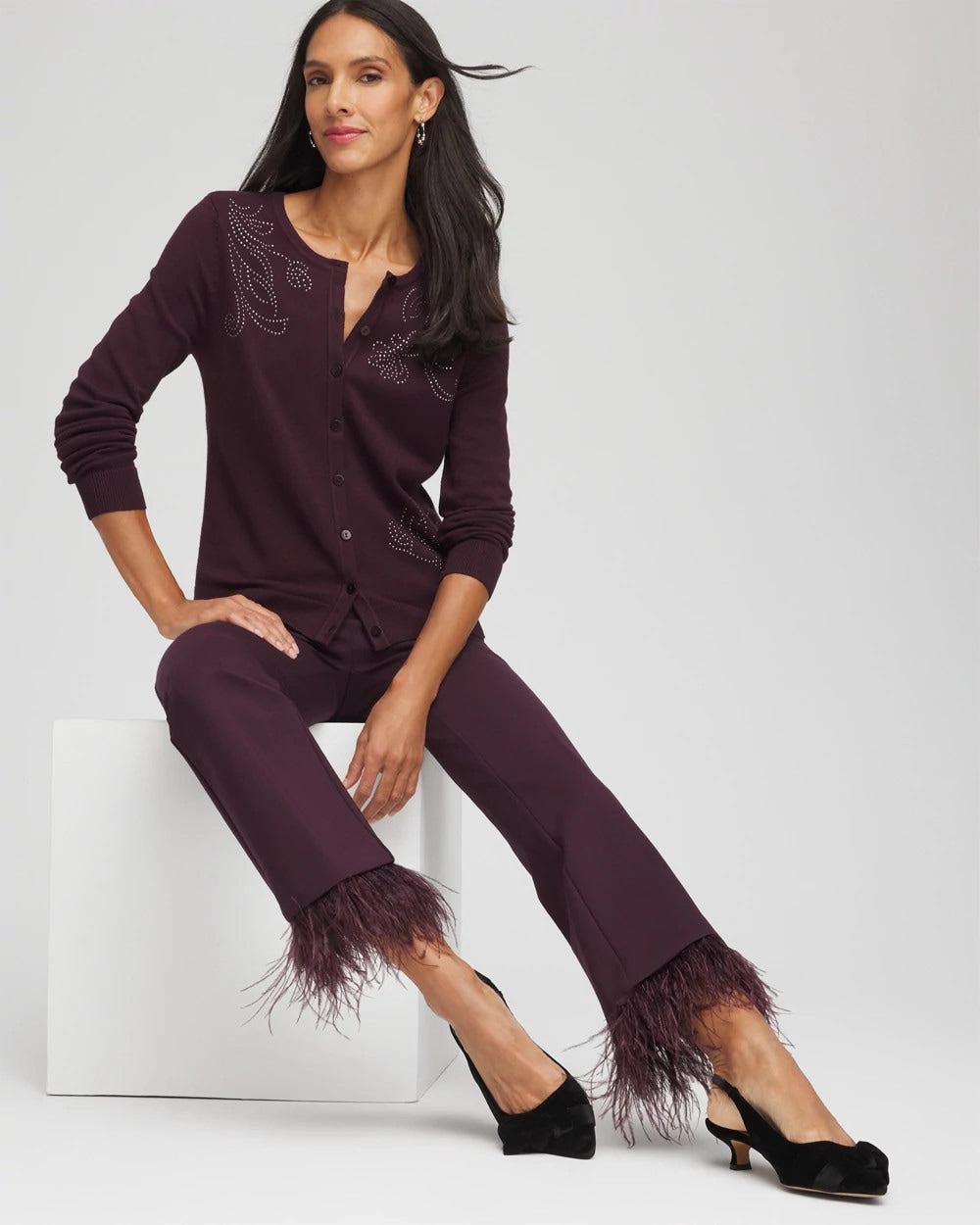 Chico's | Juliet Feathered Flared Cropped Pants/ Night Bloom