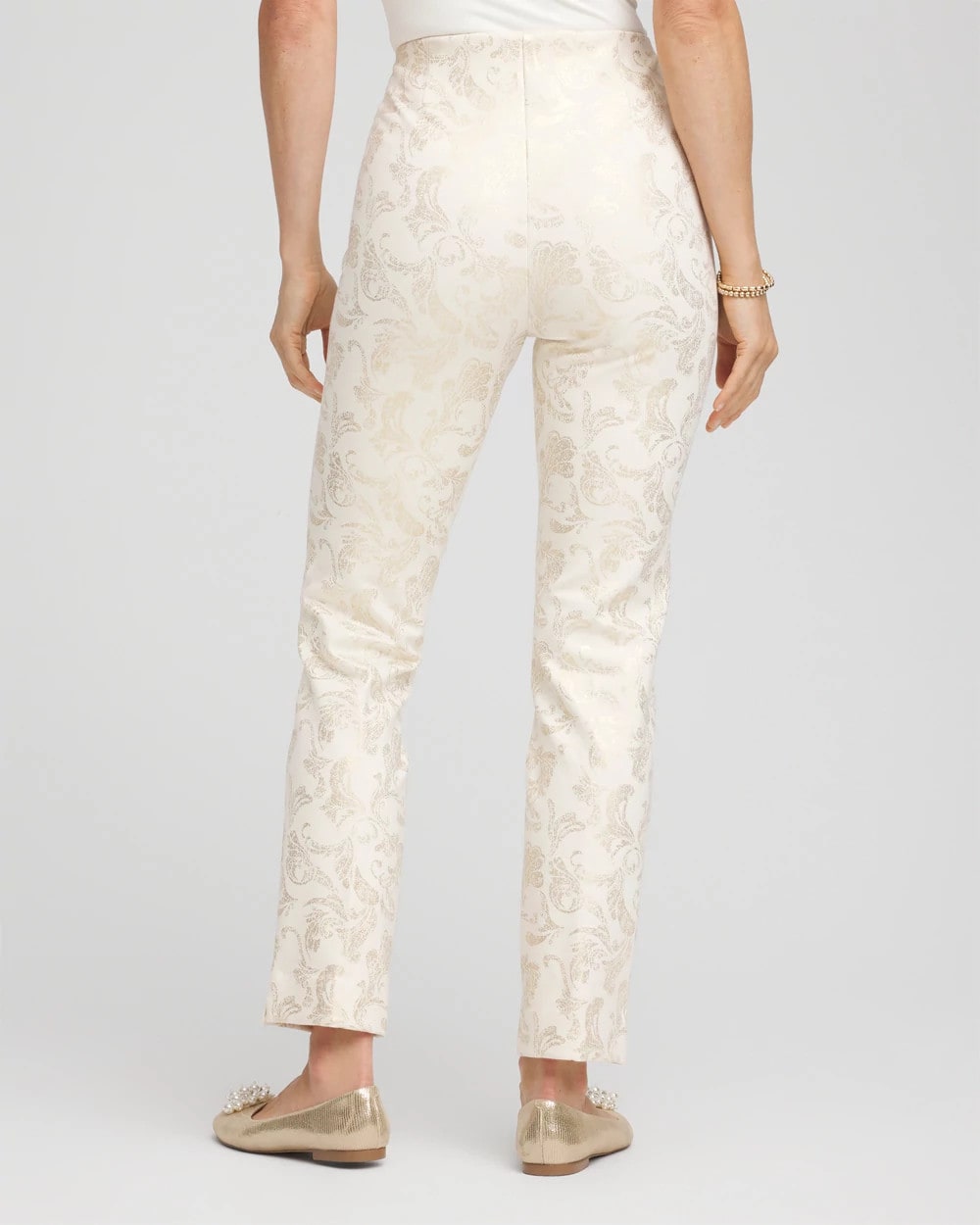 Chico's | Juliet Golden Foiled Slim Ankle Pants/ English Cream