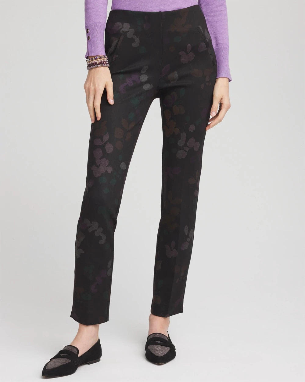 Chico's | Juliet Floral Ankle Pants/ Black
