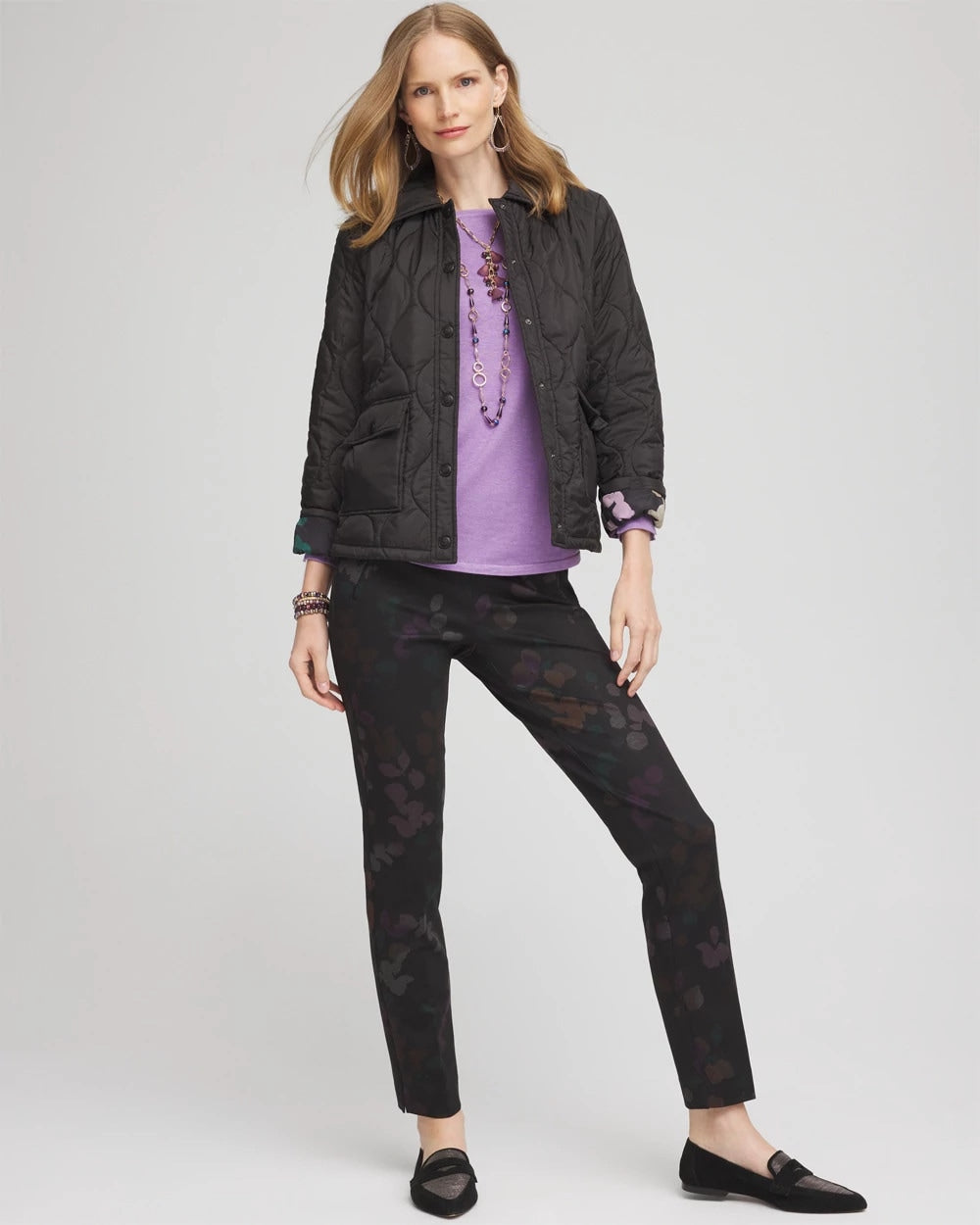 Chico's | Juliet Floral Ankle Pants/ Black