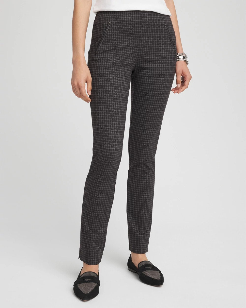 Chico's | Juliet Tonal Check Ankle Pants/ Black