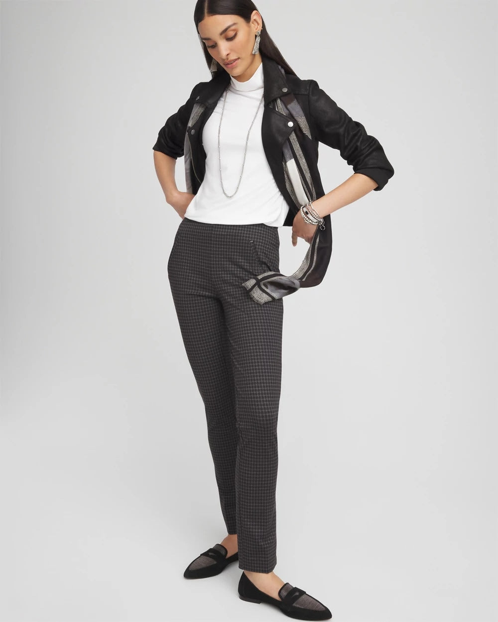 Chico's | Juliet Tonal Check Ankle Pants/ Black