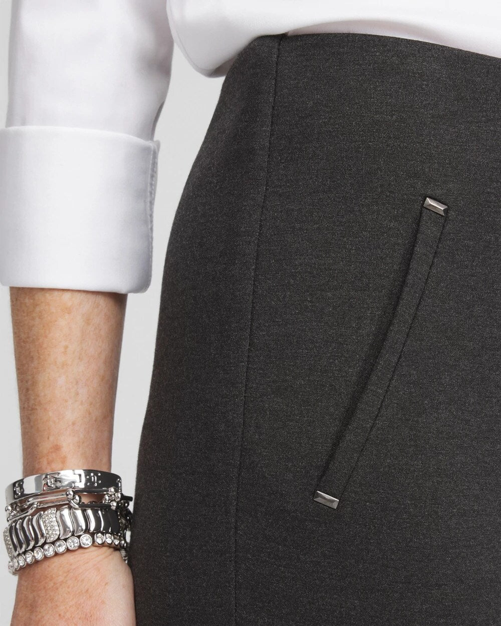 Chico's | Juliet Trim Detail Ponte Ankle Pants/ Graphite Heather Gray