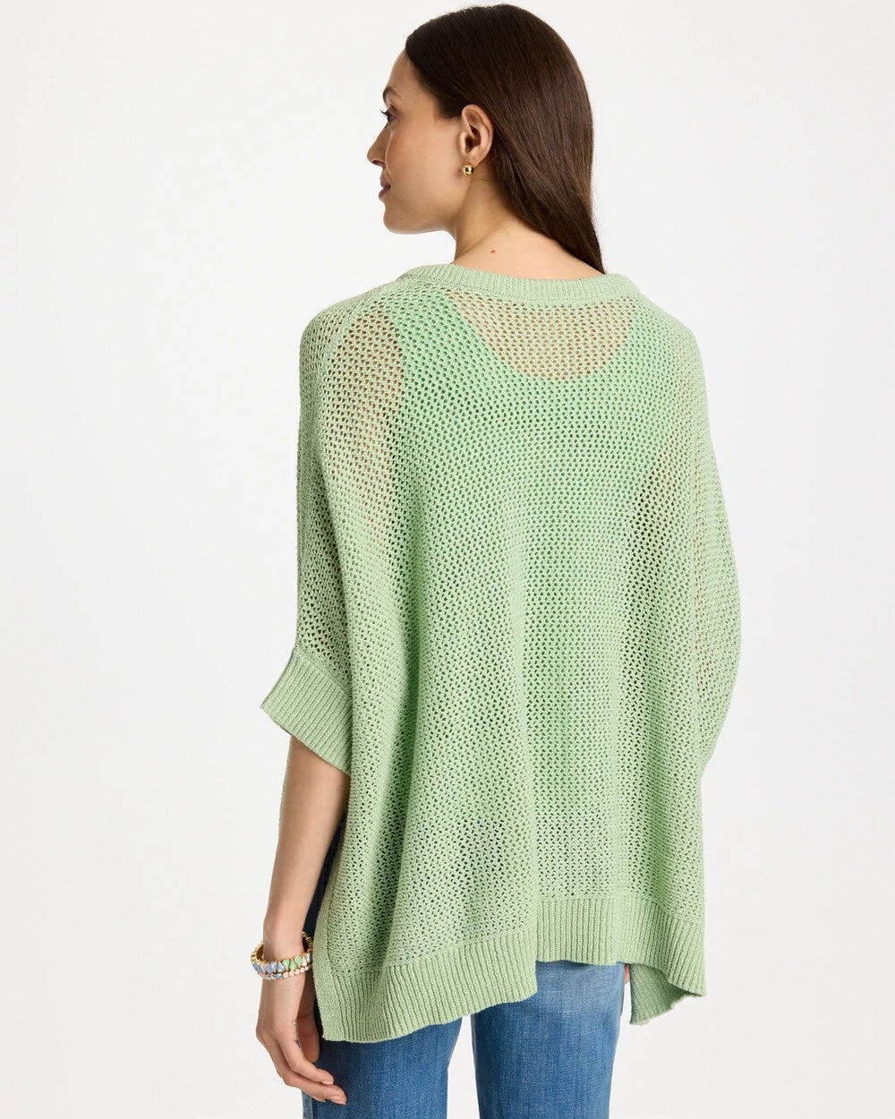 Chico's | Avocado Artistry Open Knit Poncho/ Avocado Artistry