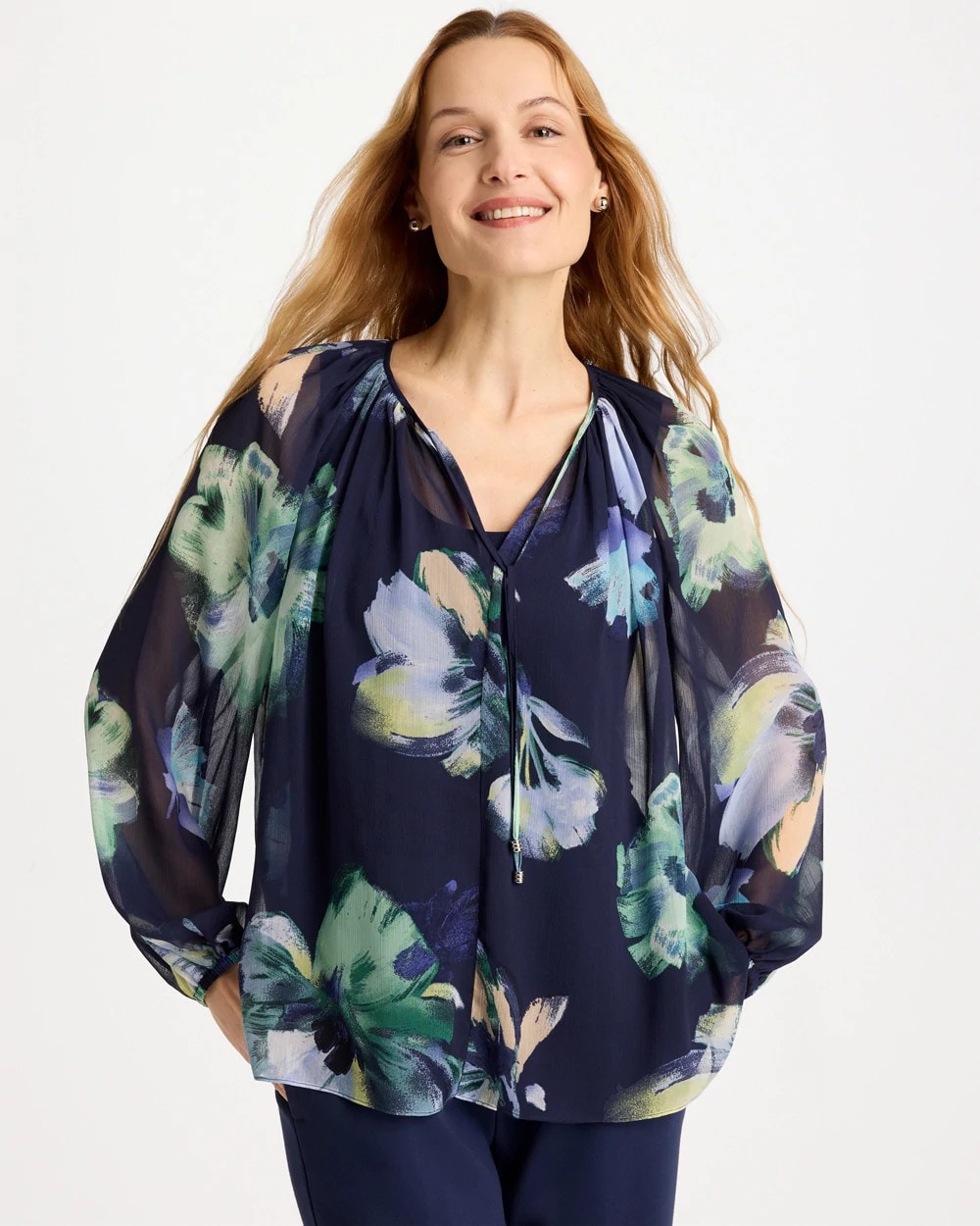 Chico's | Crinkle Chiffon Tie-Front Blouse/ Passport Blue