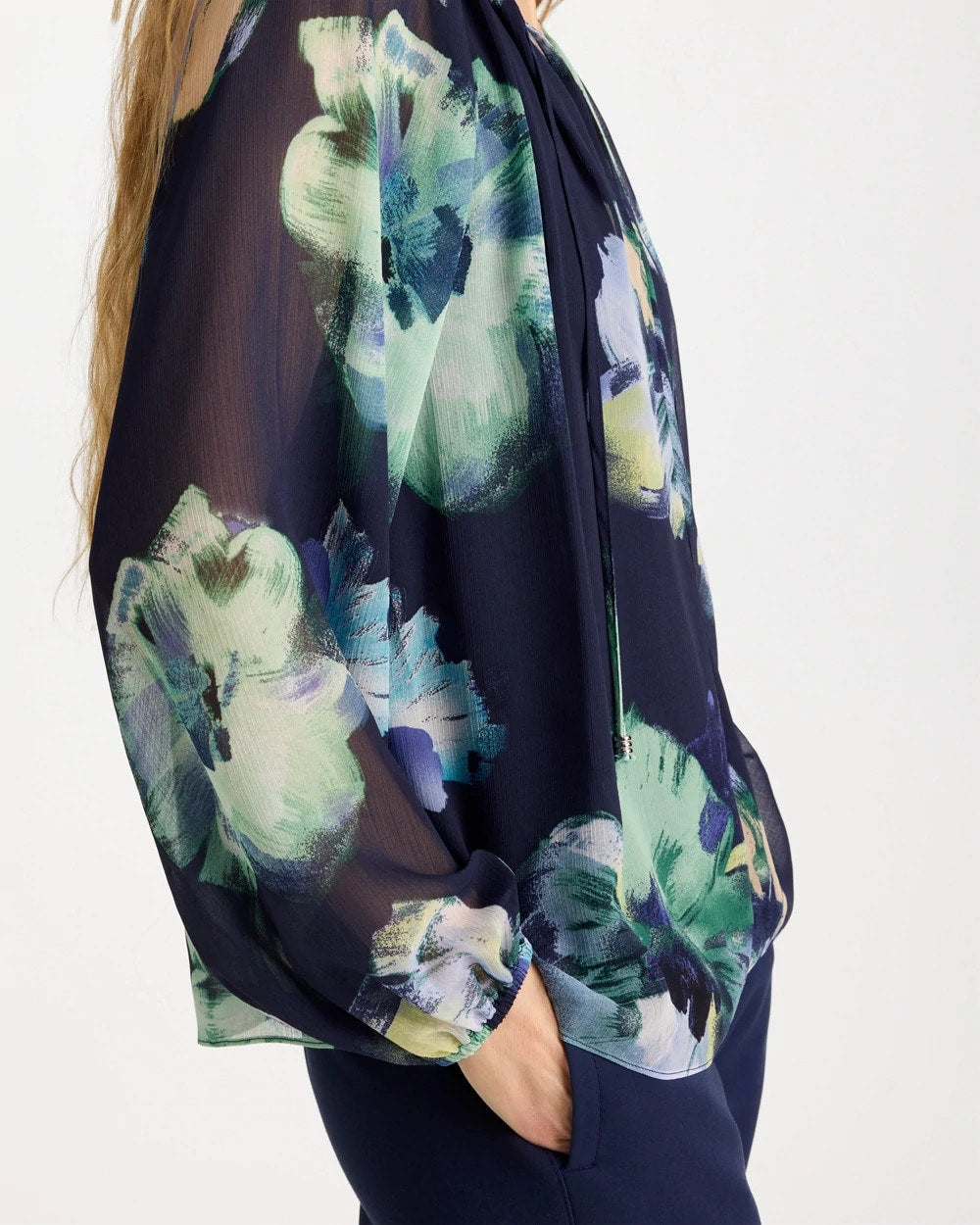 Chico's | Crinkle Chiffon Tie-Front Blouse/ Passport Blue