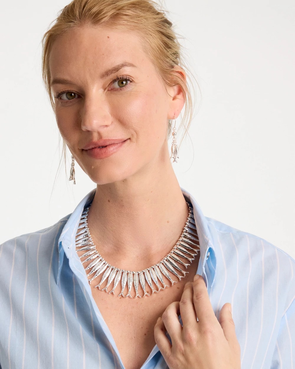 Chico's | Silvertone Fish Collar Necklace/ Silver