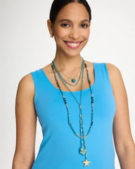 Chico's | Genuine Stone Beaded Long Necklace/ Teal