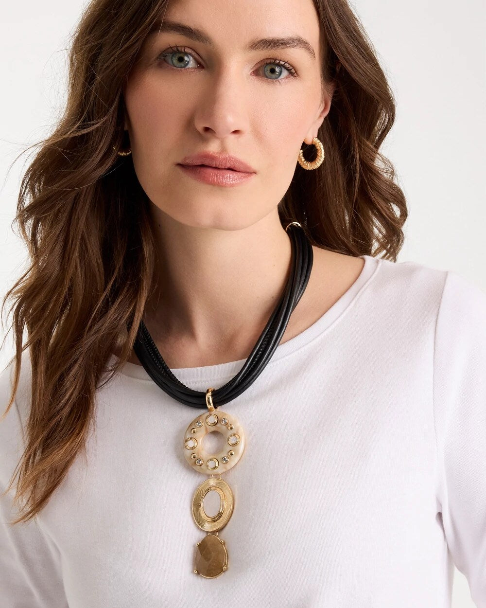 Chico's | Embellished Linear Corded Necklace/ Neutral
