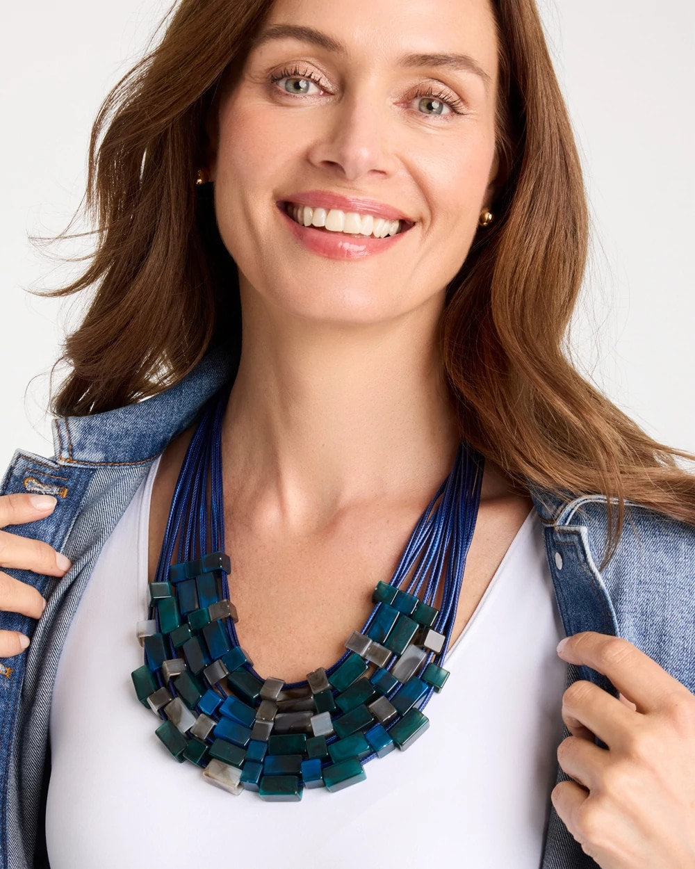 Chico's | Chico's Originals Resin Square Corded Necklace/ Blue Multi