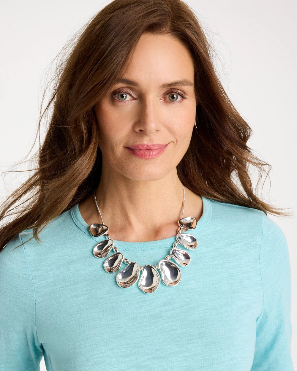 Chico's | Shiny Silvertone Bib Necklace/ Silver