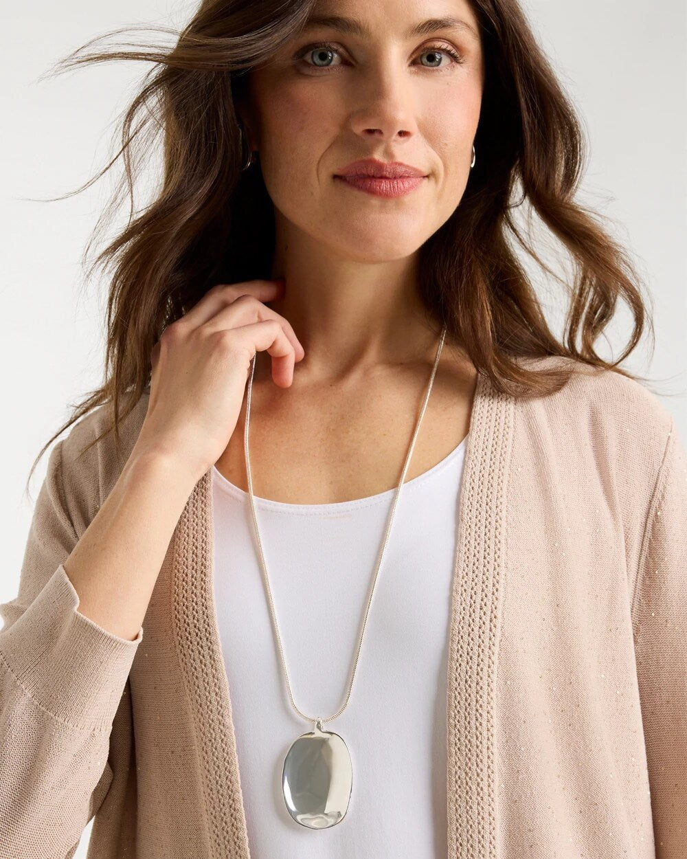 Chico's | Adjustable Silvertone Pendant Necklace/ Silver