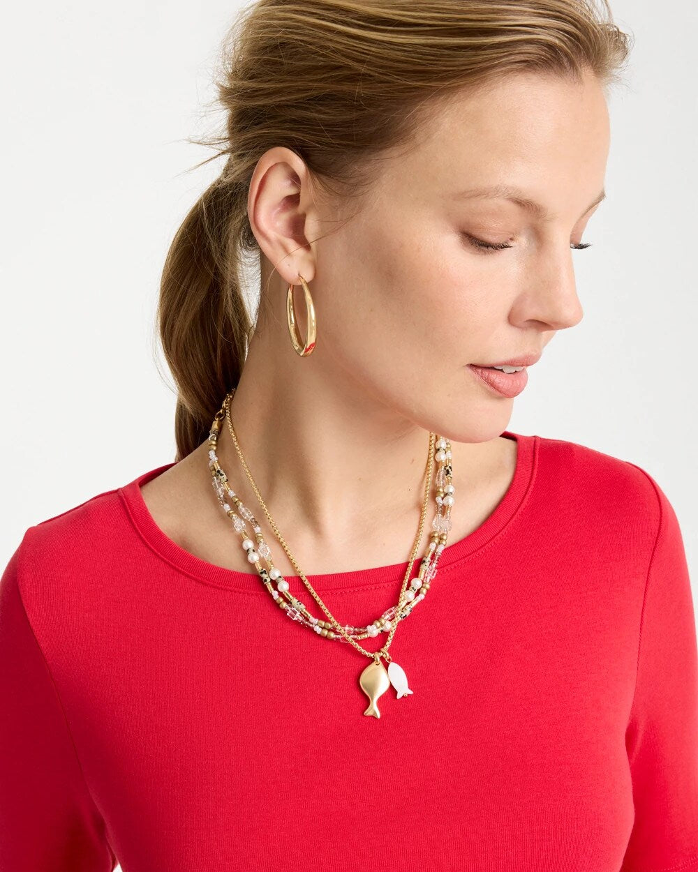 Chico's | Neutral Jasper Shell Short Necklace/ Neutral