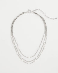 Chico's | Pearlescent Bead Ball Short Necklace/ Silver