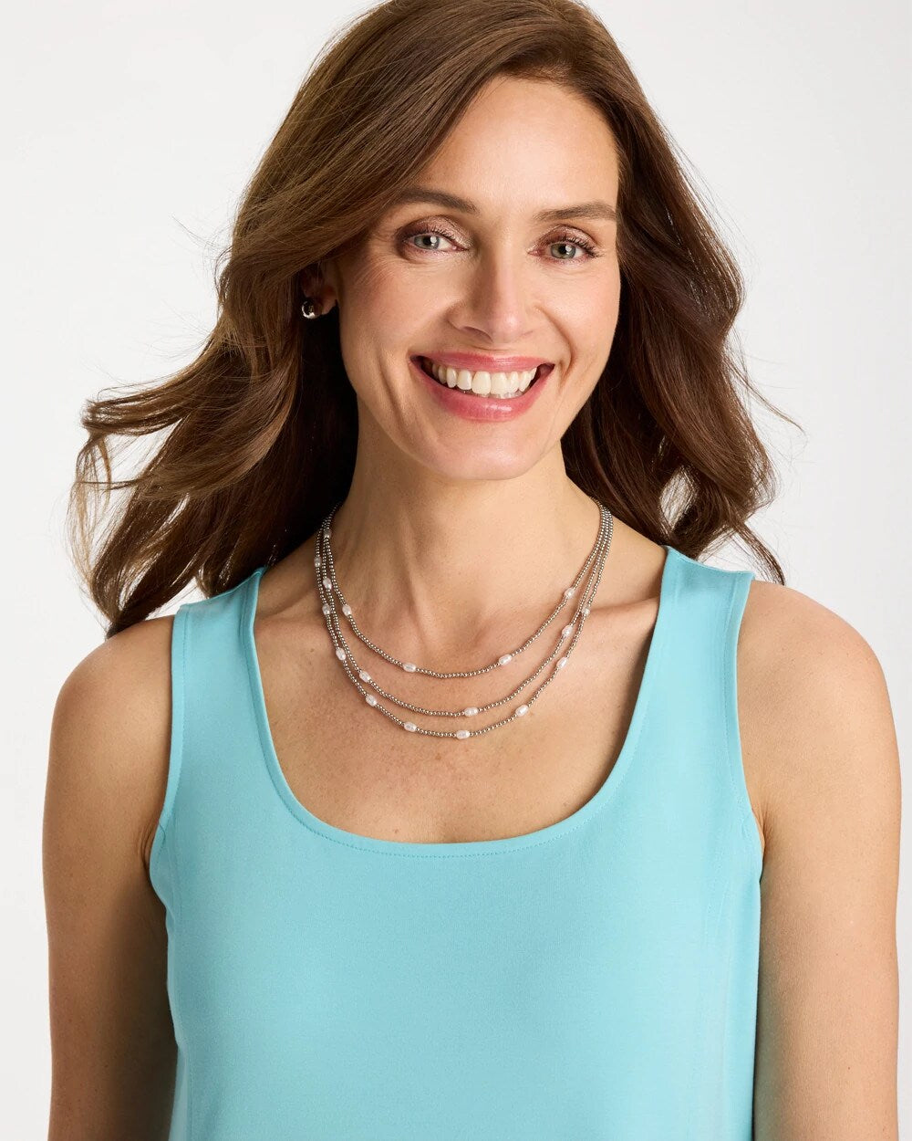 Chico's | Pearlescent Bead Ball Short Necklace/ Silver