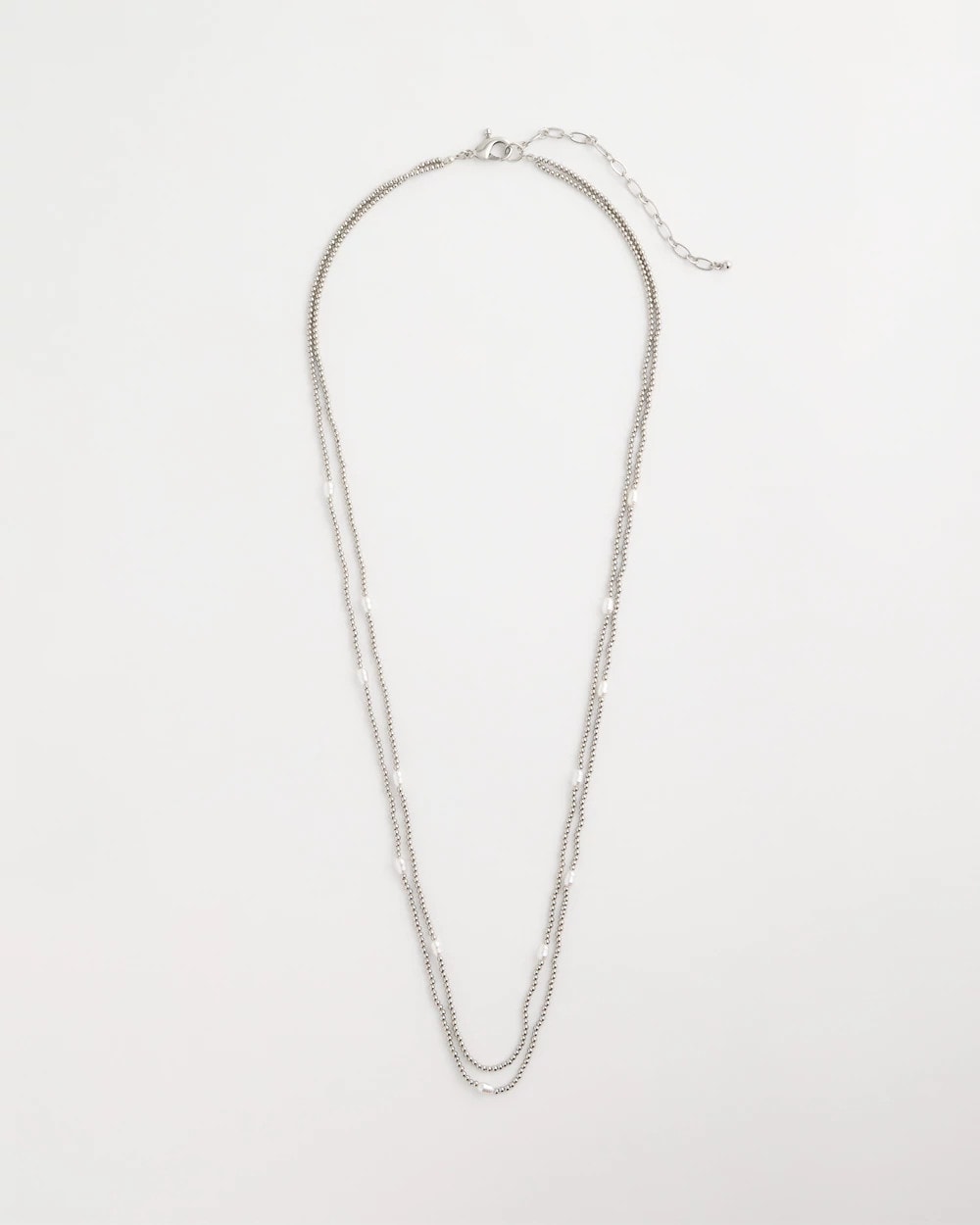 Chico's | Pearlescent Bead Ball Long Necklace/ Silver