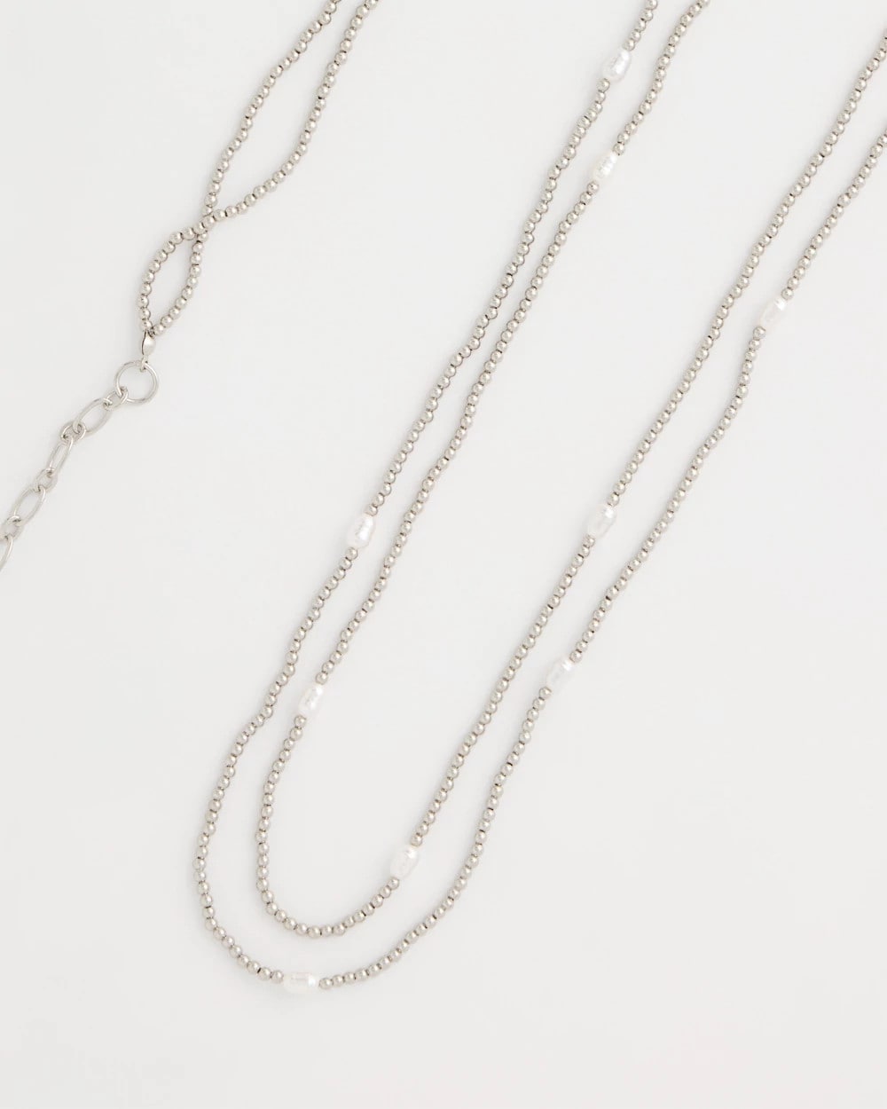 Chico's | Pearlescent Bead Ball Long Necklace/ Silver