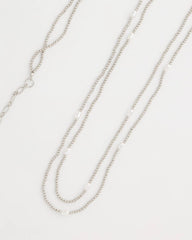 Chico's | Pearlescent Bead Ball Long Necklace/ Silver