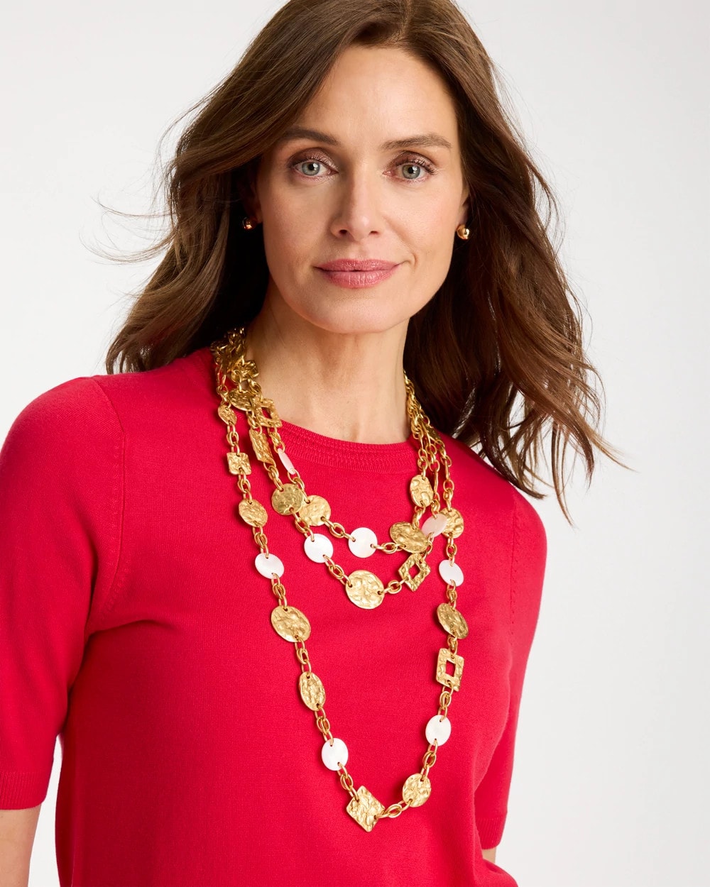 Chico's | Pearl Hammered Long Necklace/ Gold
