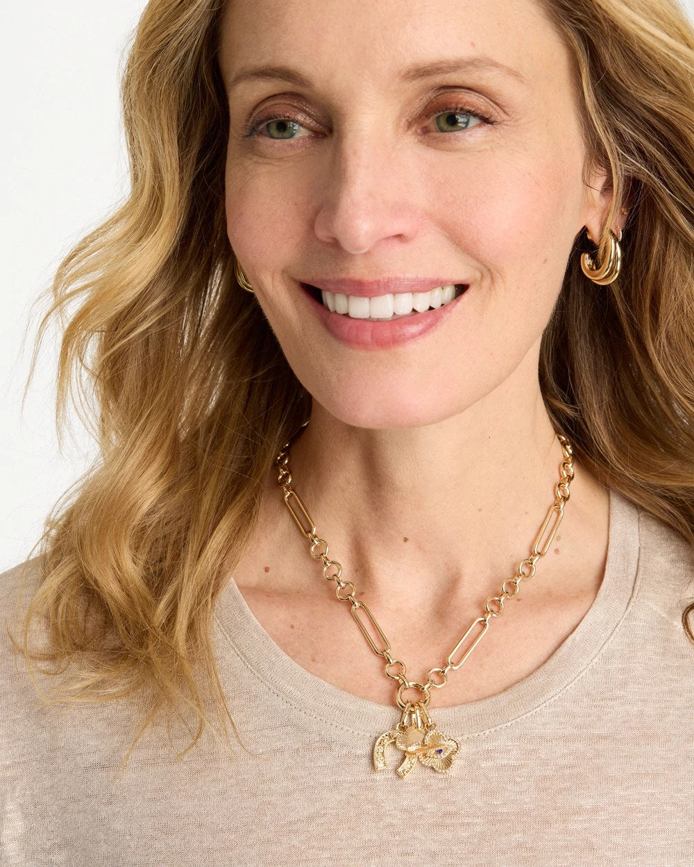 Chico's | Shiny Goldtone Novelty Charm Necklace/ Gold