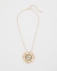 Chico's | Green Gold Short Pendant Necklace/ Green