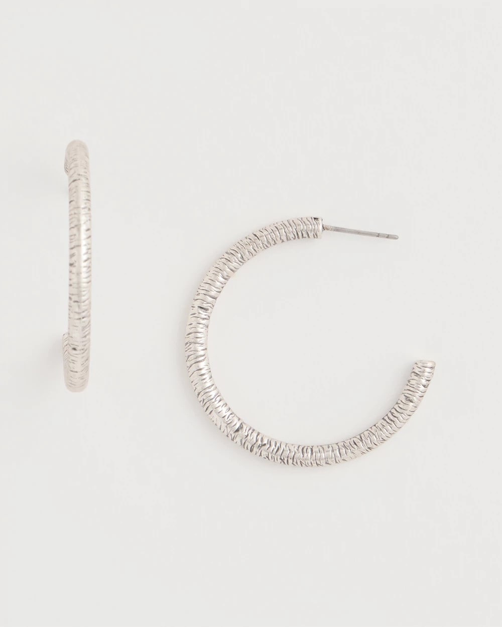Chico's | Silvertone Textured Hoop Earrings/ Silver