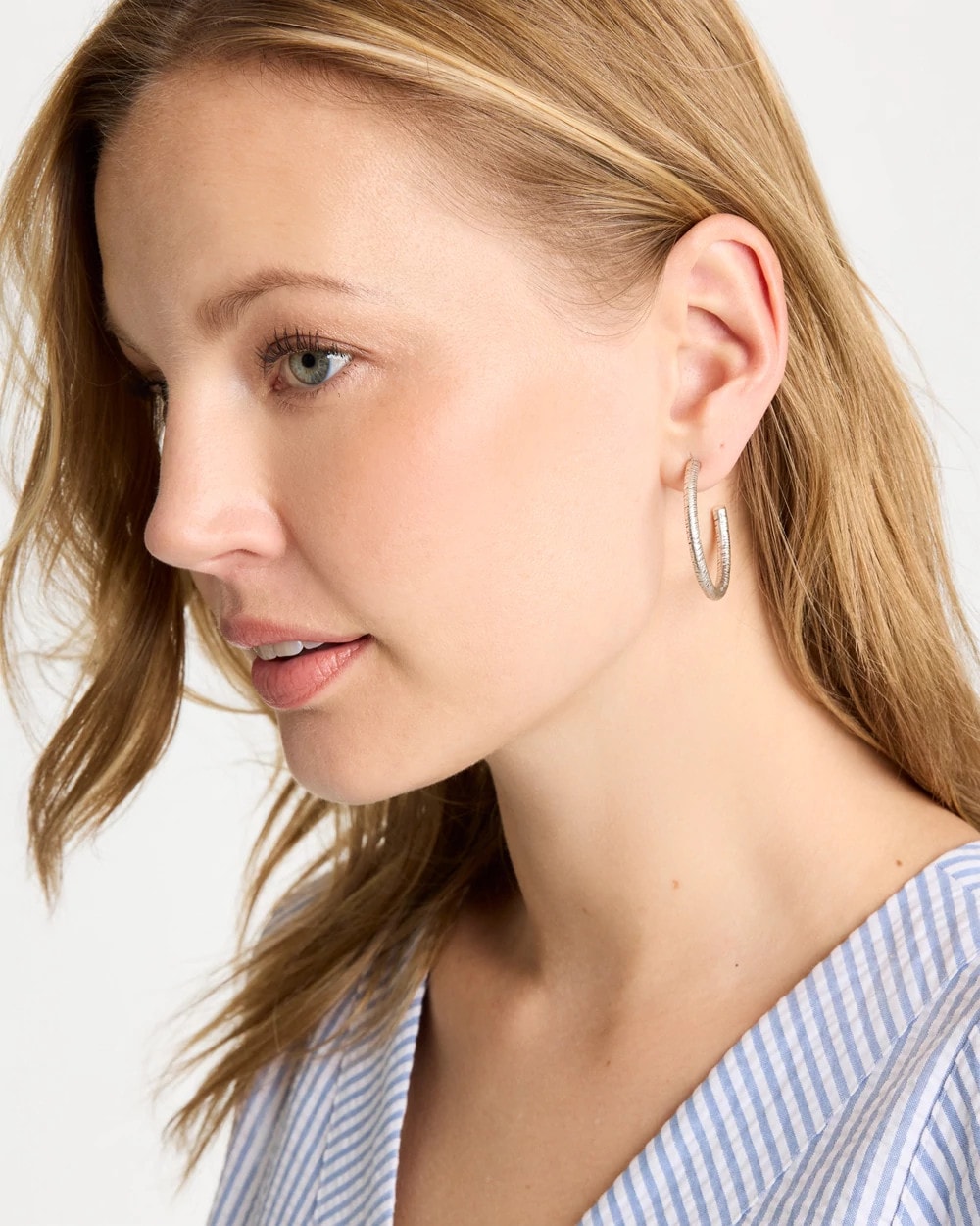 Chico's | Silvertone Textured Hoop Earrings/ Silver