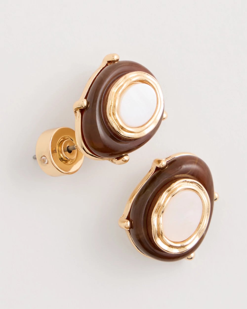 Chico's | Genuine River Shell Stud Earrings/ Brown