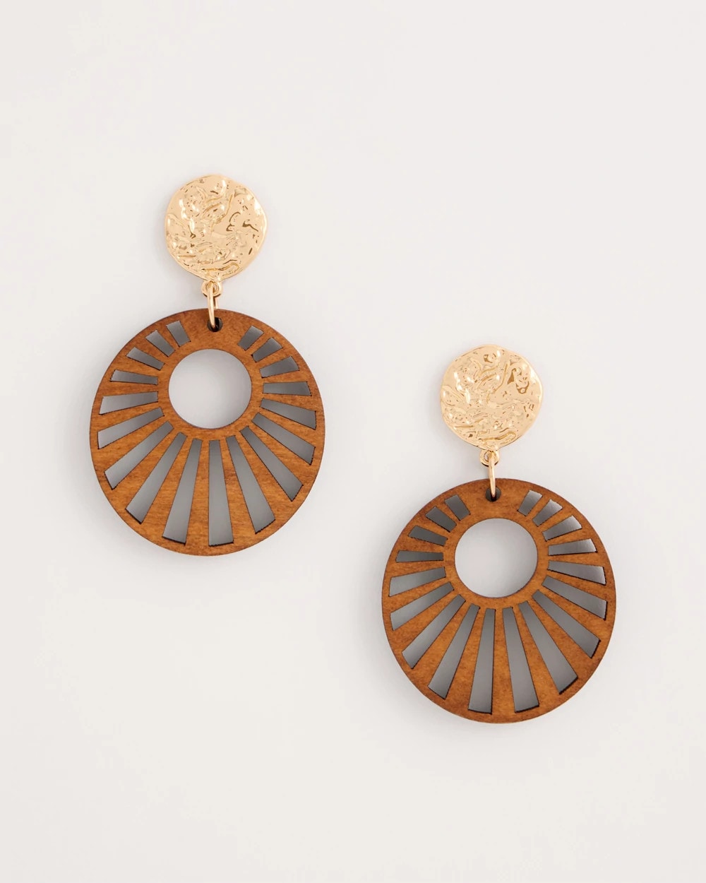 Chico's | Wood Carved Sun Drop Earrings/ Brown