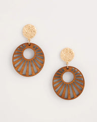Chico's | Wood Carved Sun Drop Earrings/ Brown