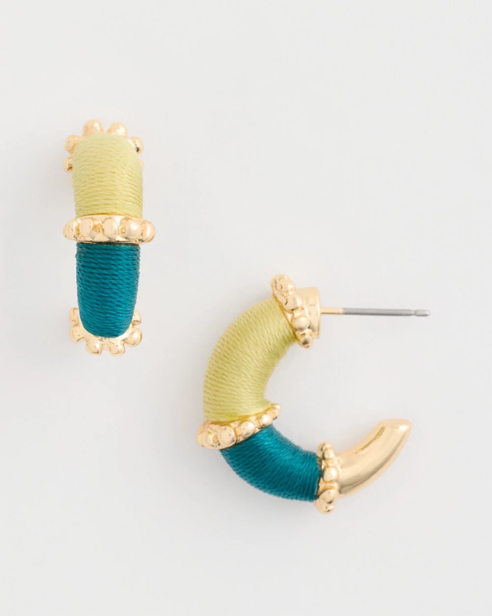 Chico's | Goldtone Two-Tone Threaded Hoop Earrings/ Green
