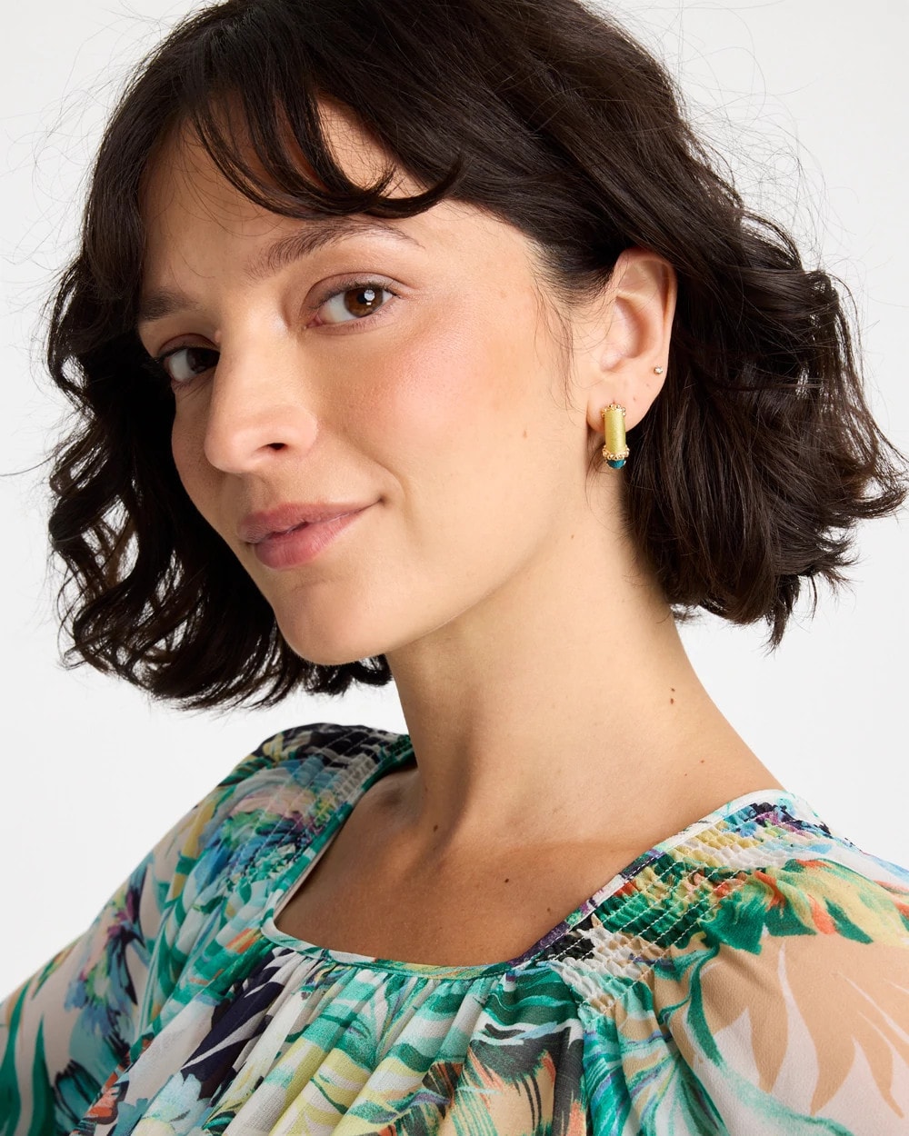 Chico's | Goldtone Two-Tone Threaded Hoop Earrings/ Green