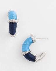 Chico's | Silvertone Two-Tone Threaded Hoop Earrings/ Blue Multi