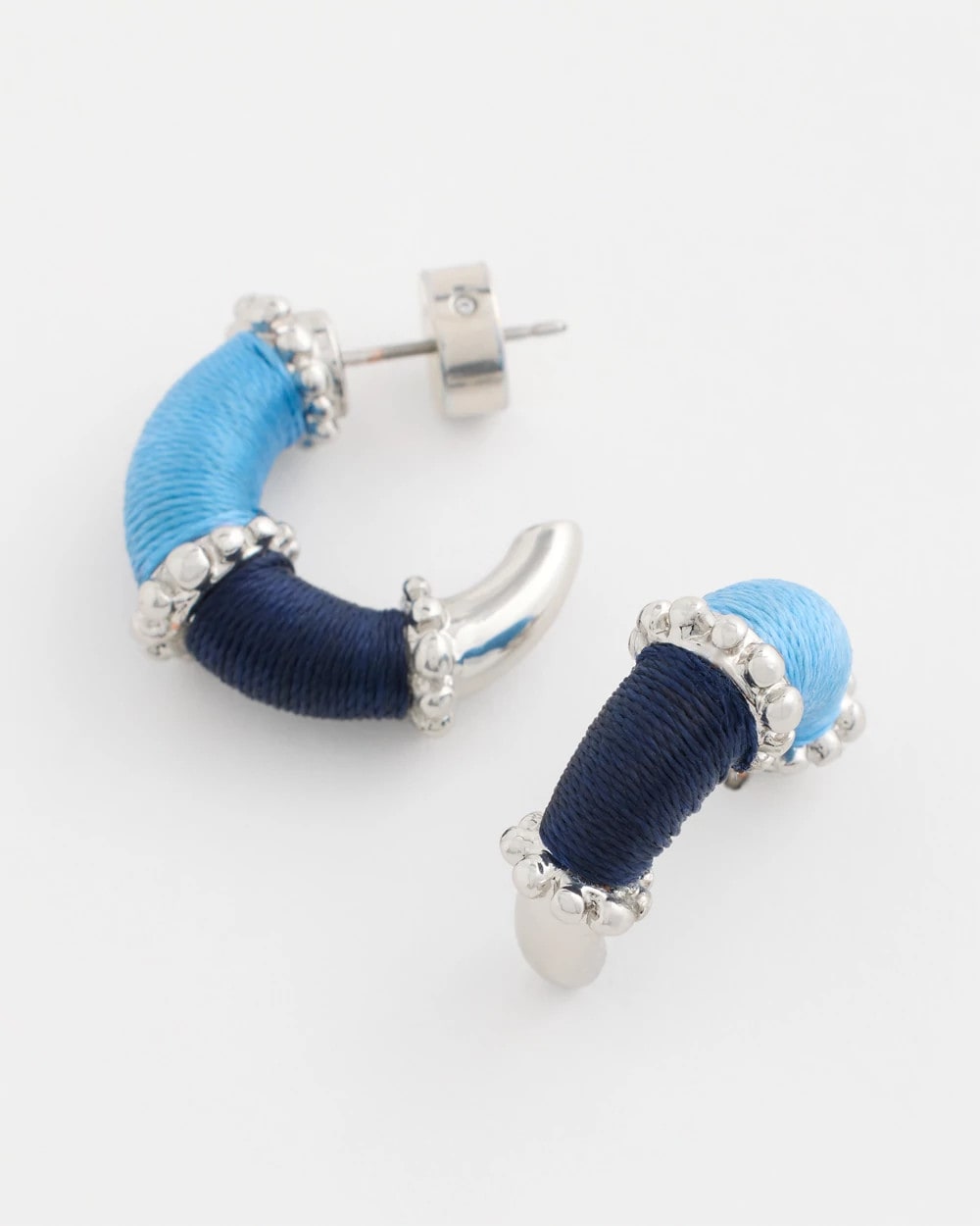 Chico's | Silvertone Two-Tone Threaded Hoop Earrings/ Blue Multi