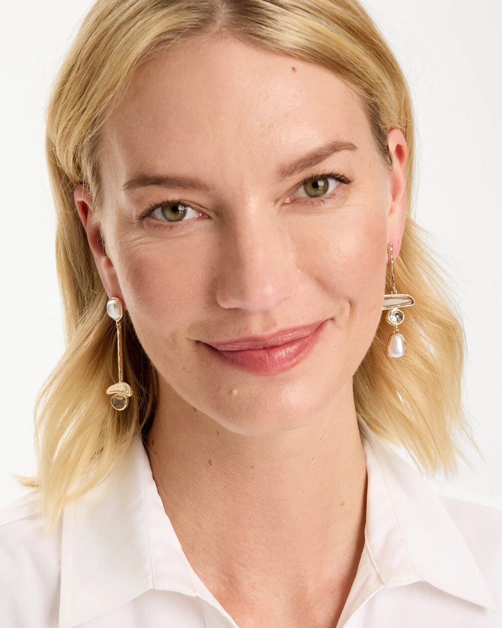 Chico's | Asymmetrical Pearlescent Linear Earrings/ Pearl