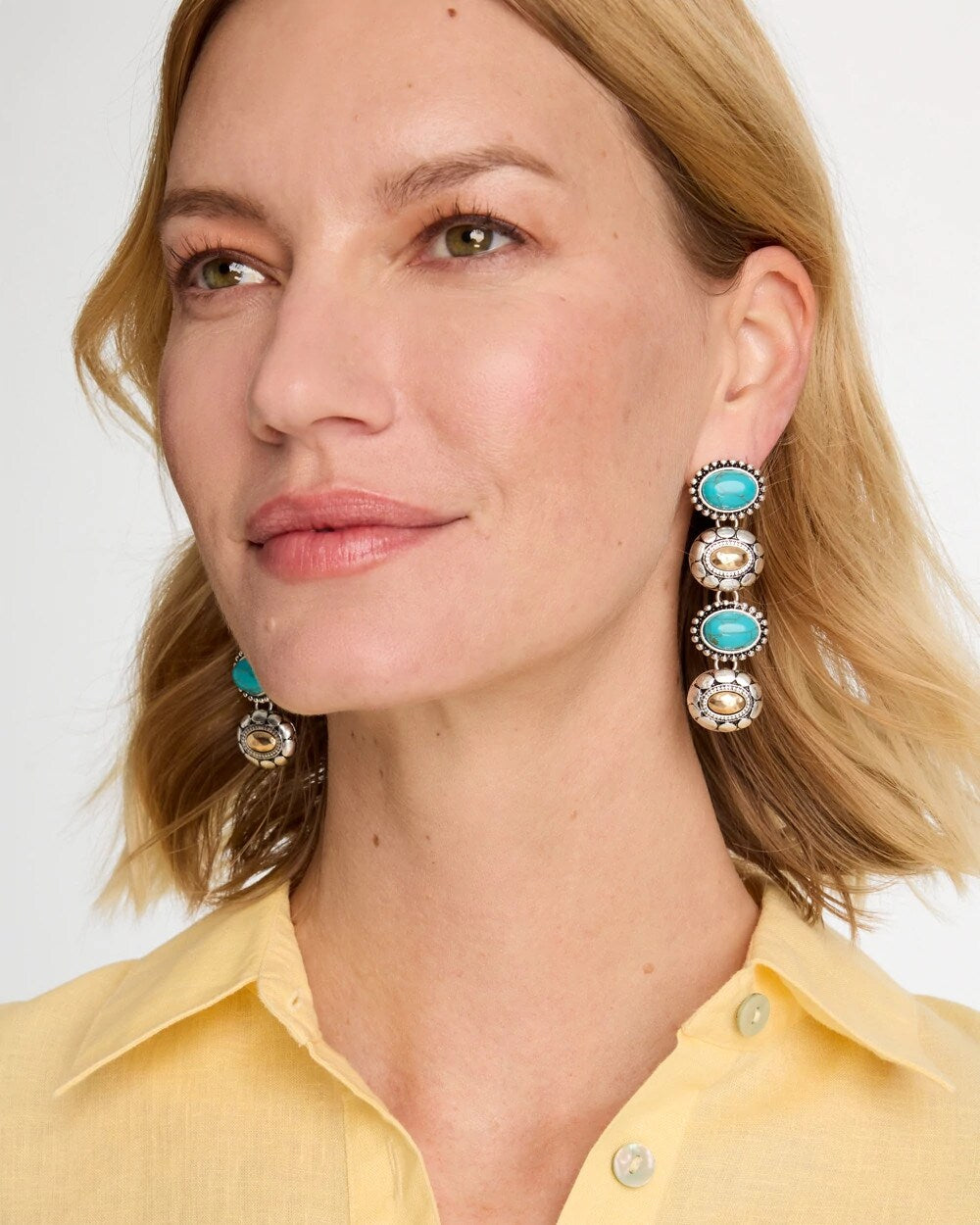Chico's | Turquoise Mixed Metal Linear Earrings/ Turquoise