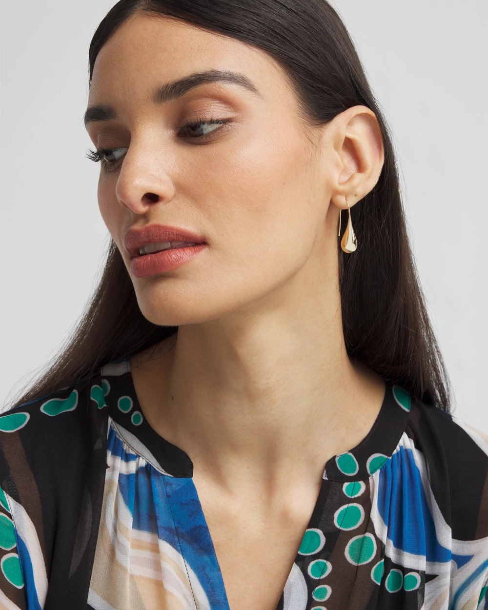 Chico's | No Droop™ Gold Tone Teardrop Threader Earrings/ Gold