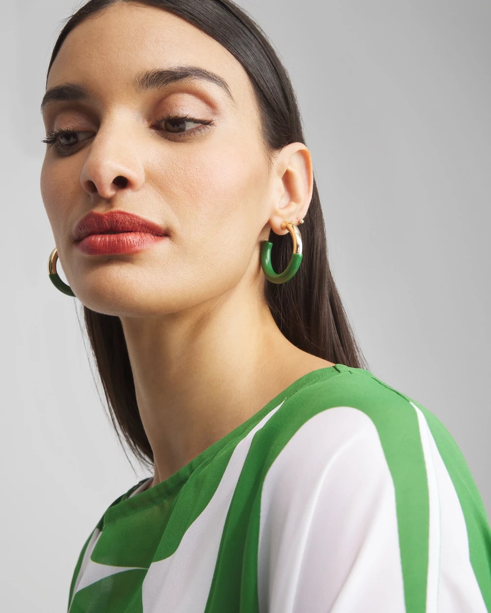 Chico's | No Droop™ Green Dipped Hoops/ Verdant Green