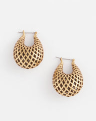 Chico's | Gold Lattice Puff Hoop Earrings/ Gold