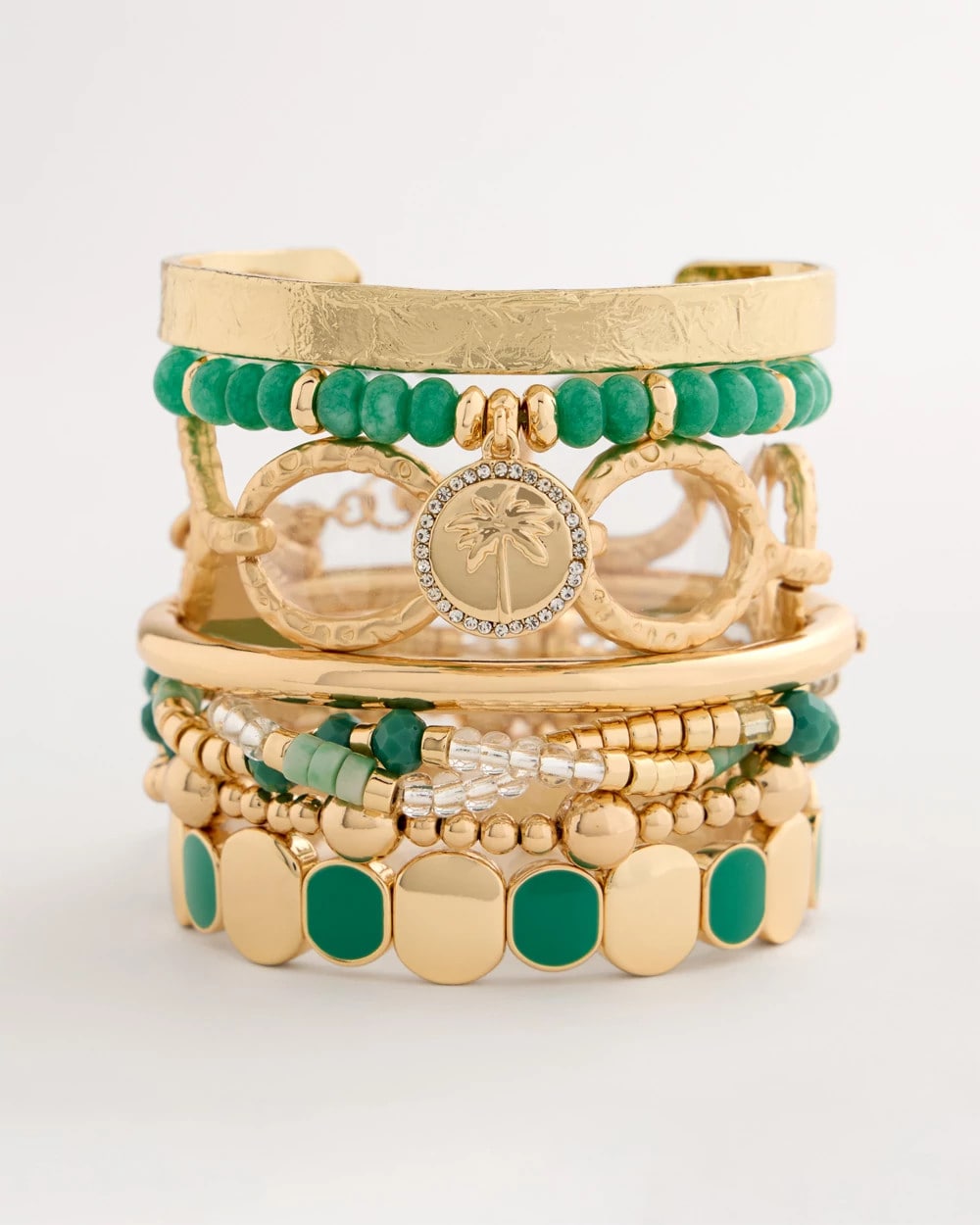 Chico's | Green Goldtone Glam Stretch Bracelet/ Green