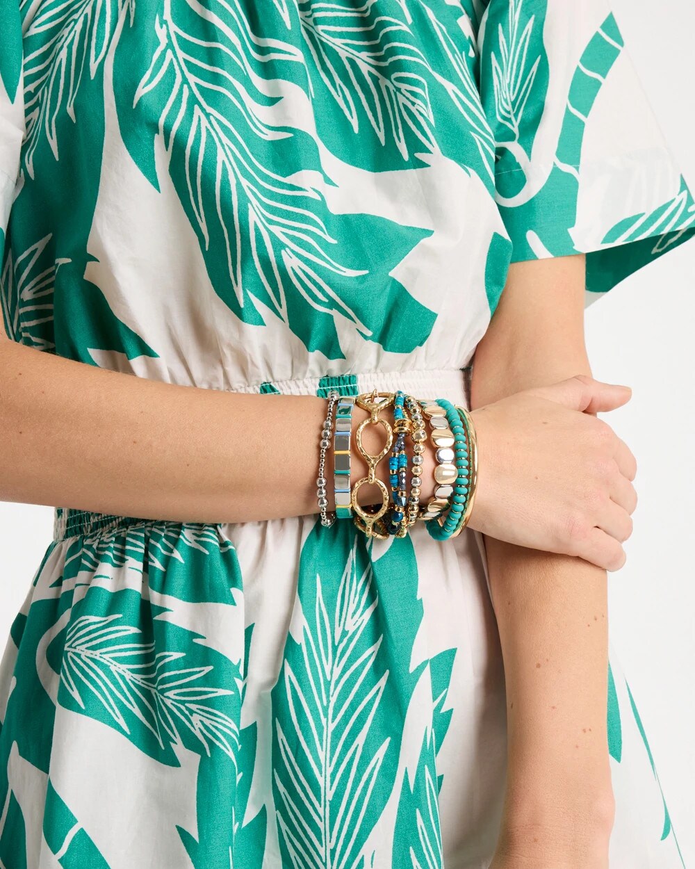 Chico's | Mixed Metal Beaded Stretch Bracelet/ Mixed Metals