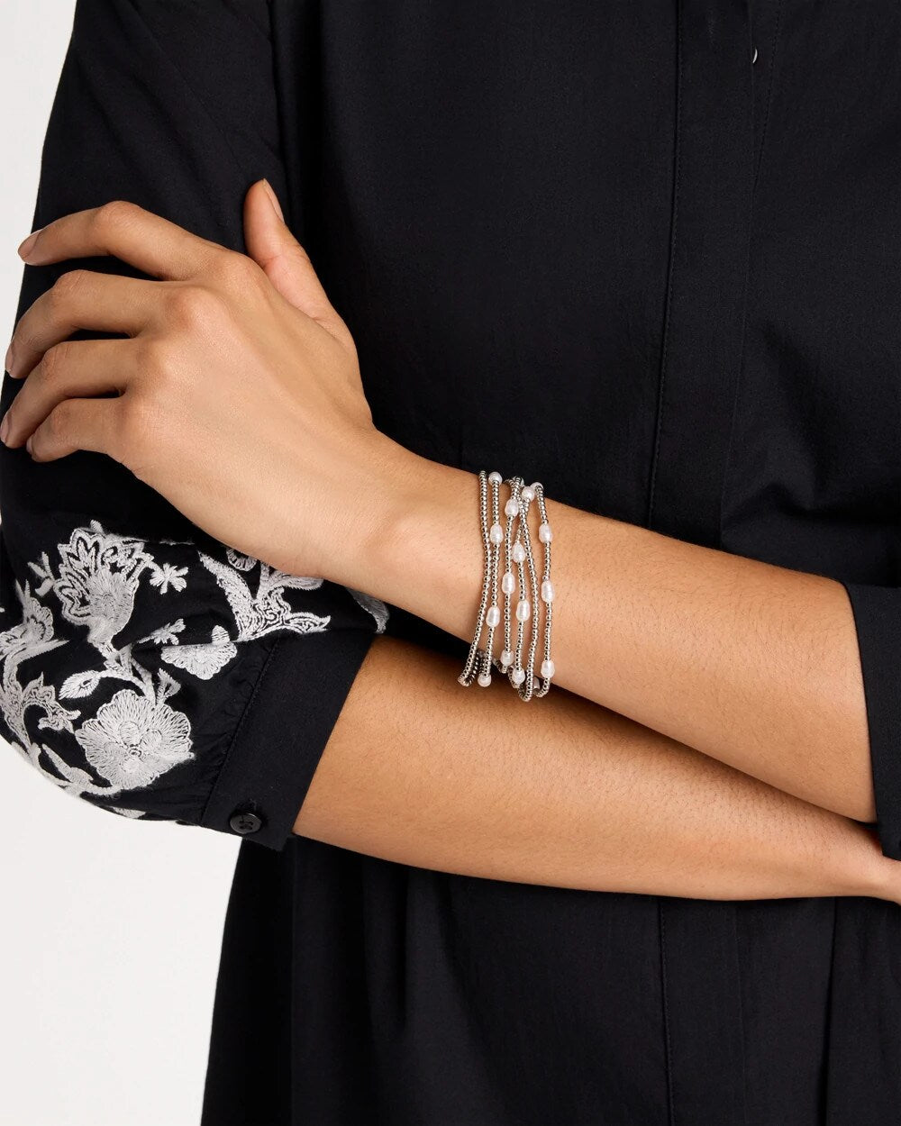 Chico's | Pearlescent Bead Ball Bracelet/ Silver