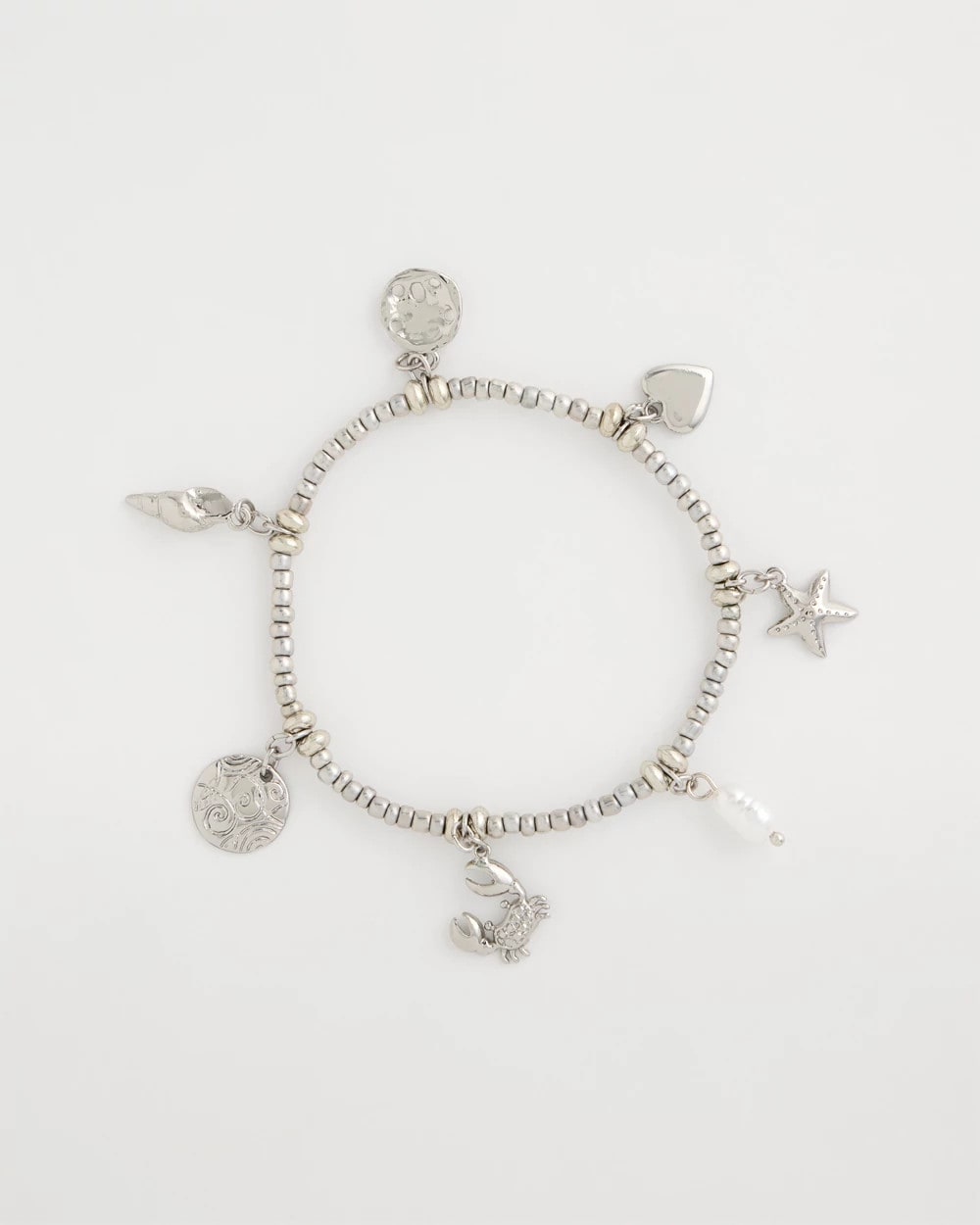 Chico's | Beachy Silvertone Stretch Charm Bracelet/ Silver